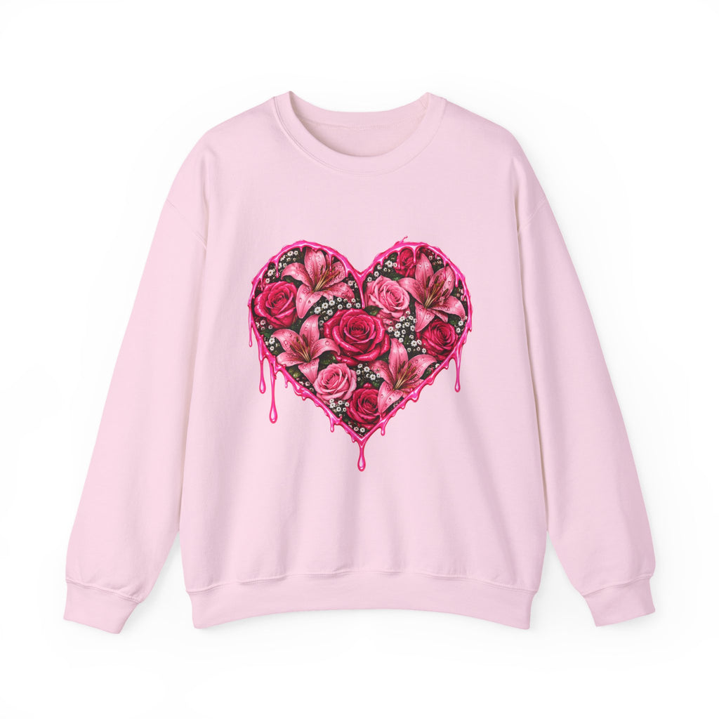 Heart of Roses Crewneck Sweatshirt — Dripping Pink Floral Heart Design