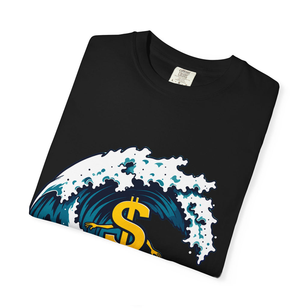Money Wave Surf T-Shirt — Surfing Dollar Sign Graphic Tee