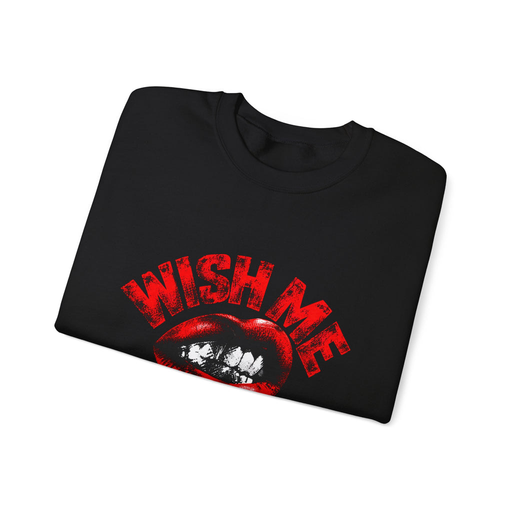 Wish Me Luck (Unisex) Crewneck Sweatshirt — Retro Red Lip