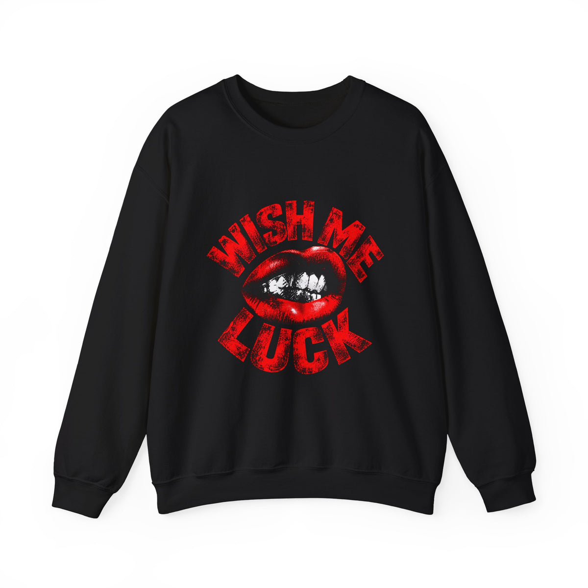 Wish Me Luck (Unisex) Crewneck Sweatshirt — Retro Red Lip