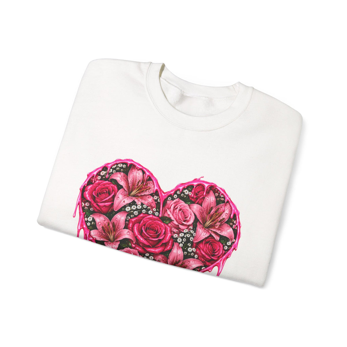 Heart of Roses Crewneck Sweatshirt — Dripping Pink Floral Heart Design