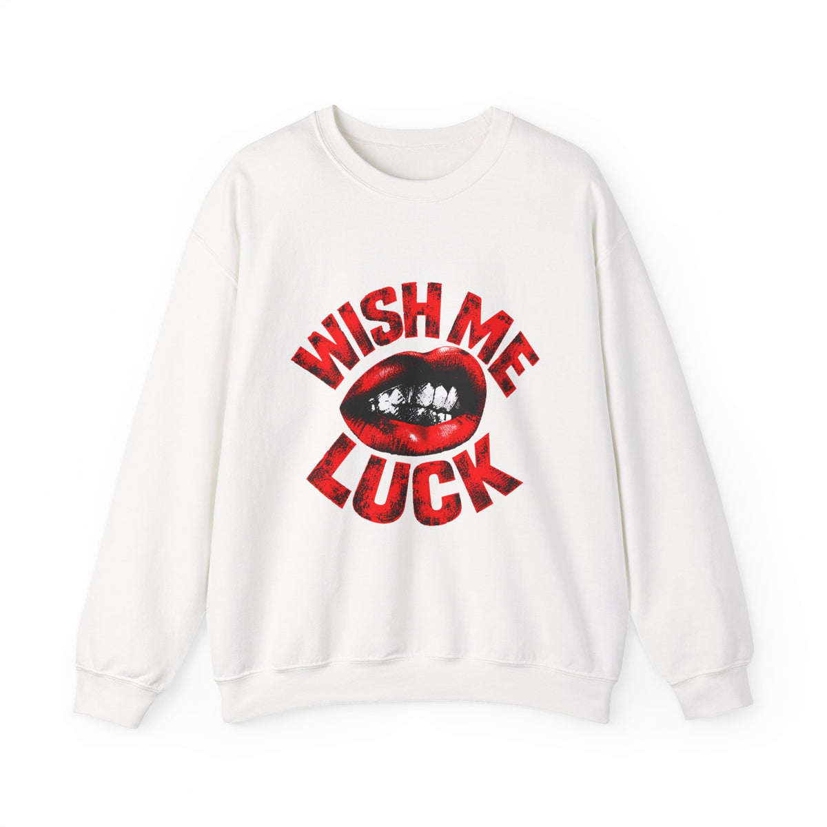 Wish Me Luck (Unisex) Crewneck Sweatshirt — Retro Red Lip