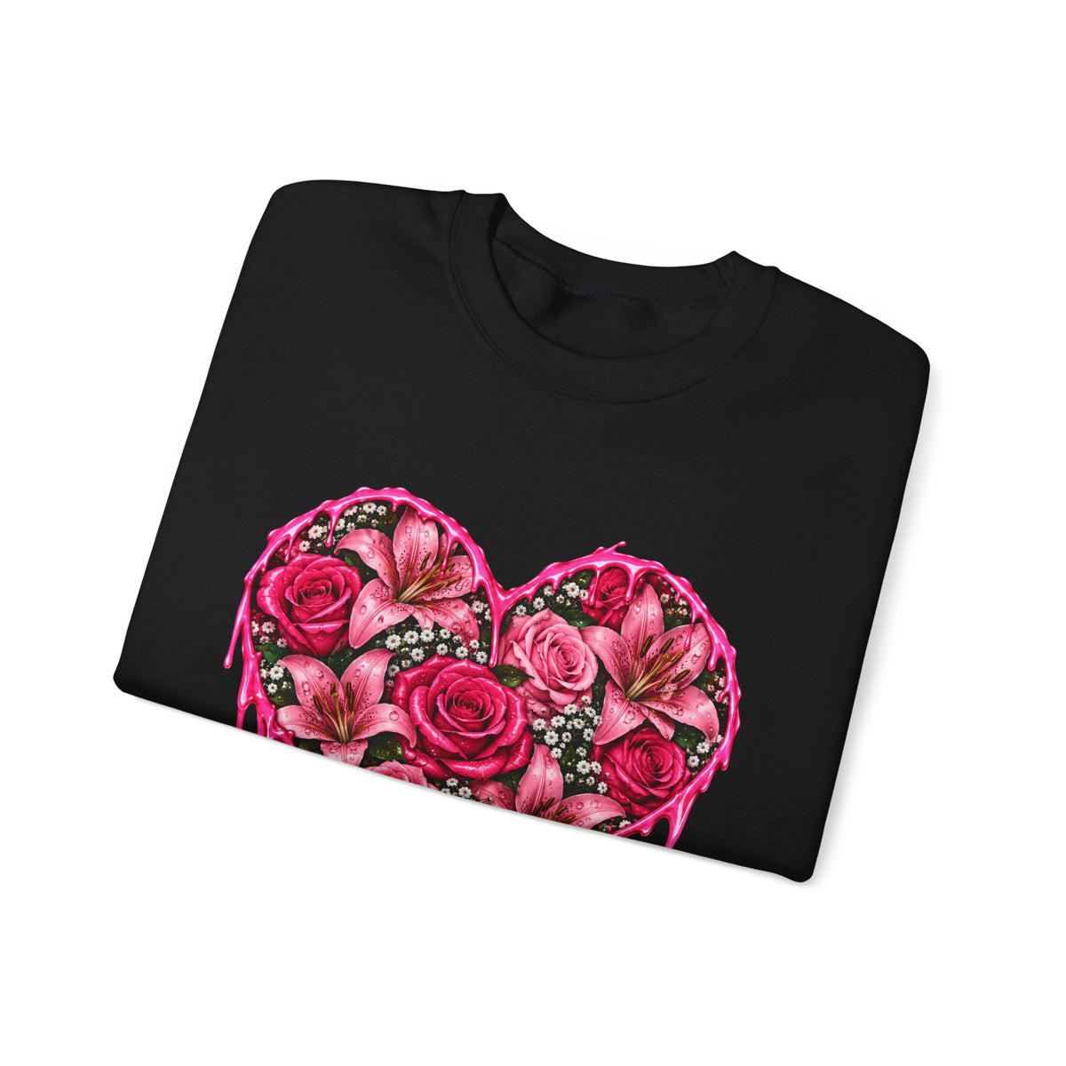 Heart of Roses Crewneck Sweatshirt — Dripping Pink Floral Heart Design