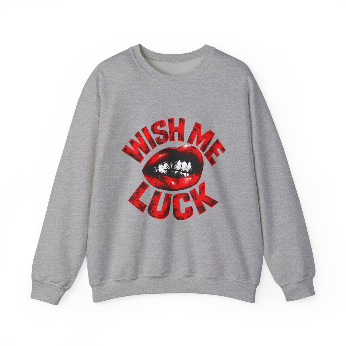 Wish Me Luck (Unisex) Crewneck Sweatshirt — Retro Red Lip