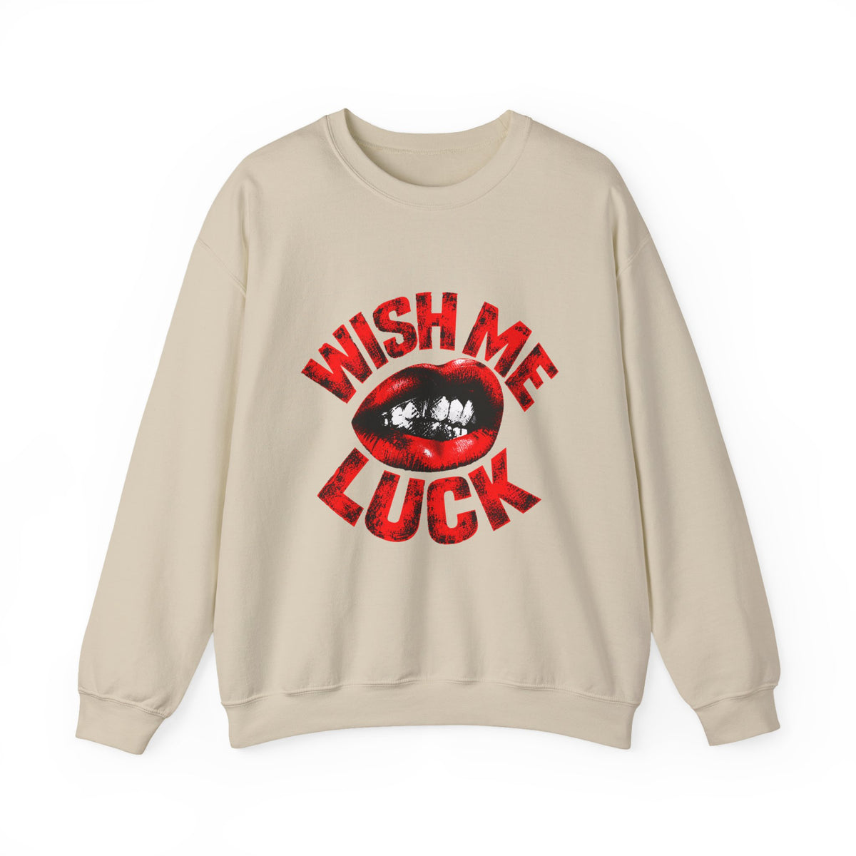 Wish Me Luck (Unisex) Crewneck Sweatshirt — Retro Red Lip