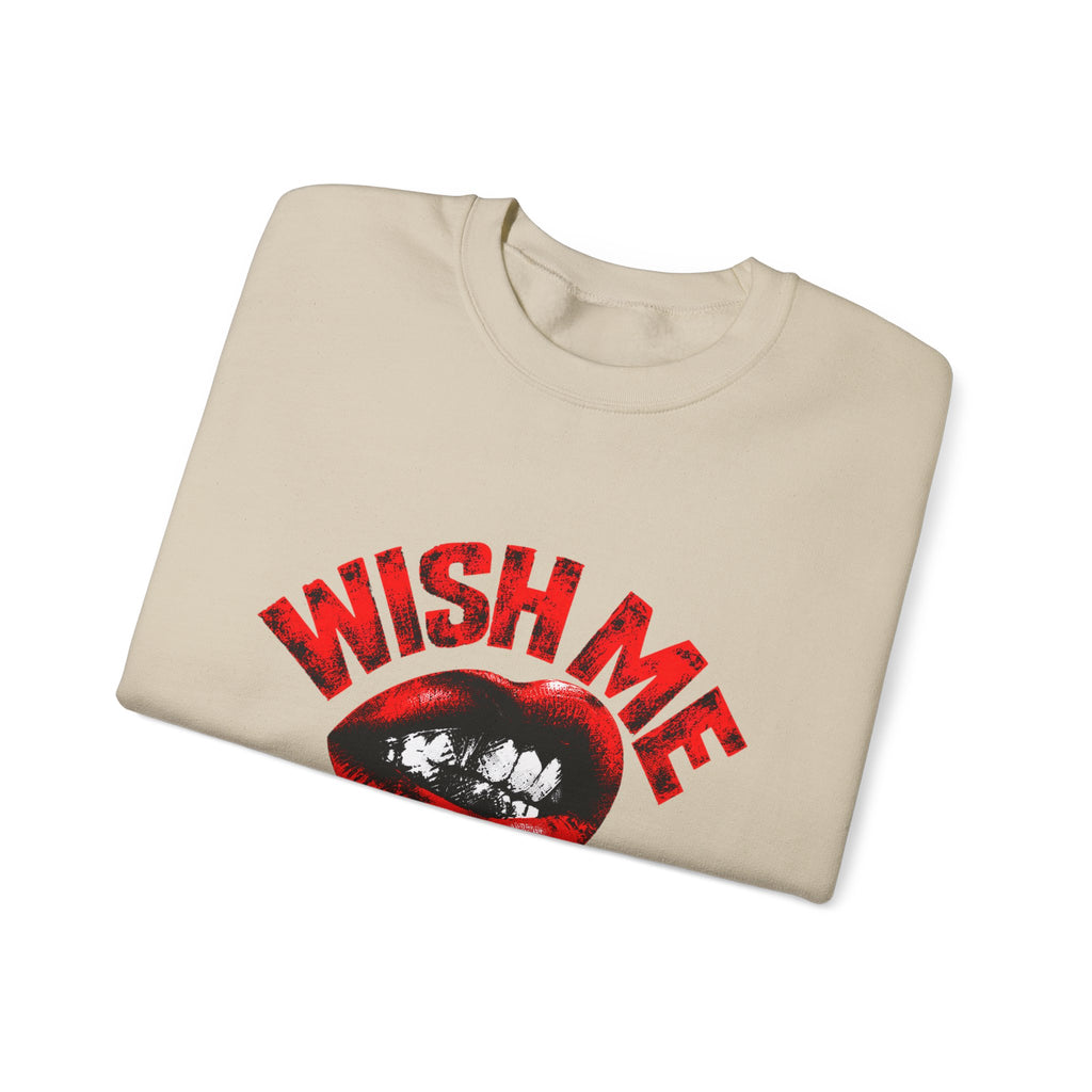Wish Me Luck (Unisex) Crewneck Sweatshirt — Retro Red Lip