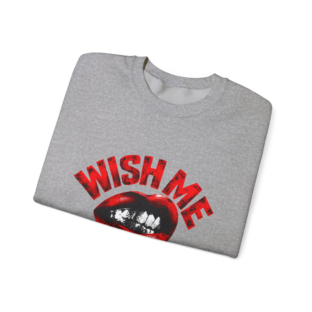 Wish Me Luck (Unisex) Crewneck Sweatshirt — Retro Red Lip