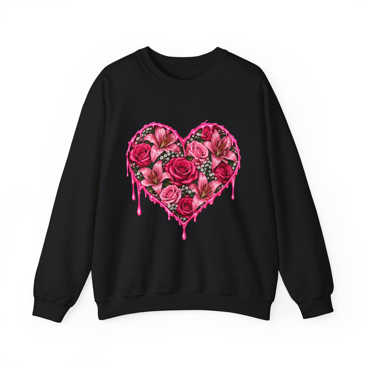 Heart of Roses Crewneck Sweatshirt — Dripping Pink Floral Heart Design
