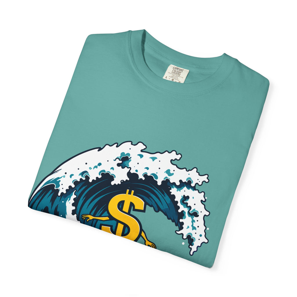 Money Wave Surf T-Shirt — Surfing Dollar Sign Graphic Tee