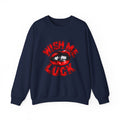 Wish Me Luck (Unisex) Crewneck Sweatshirt — Retro Red Lip
