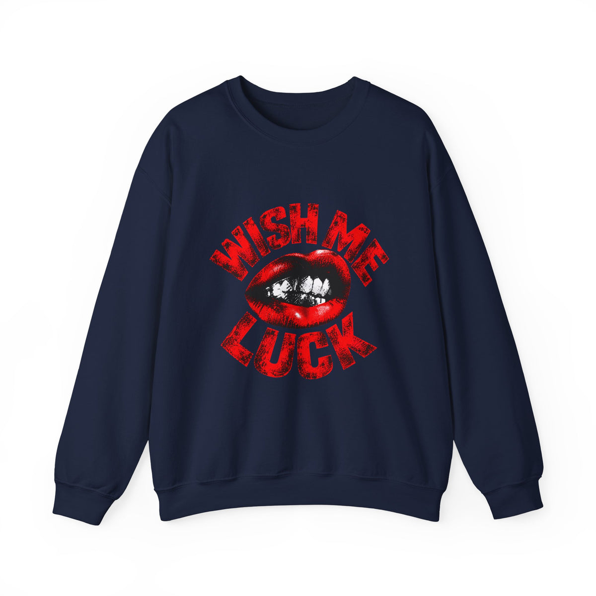 Wish Me Luck (Unisex) Crewneck Sweatshirt — Retro Red Lip